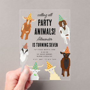 Cute Goats Farm Party Animals Goat Birthday Theme Acrylic Invitations