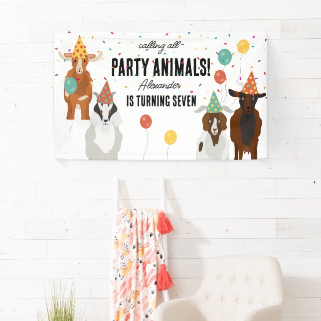 Cute Goats Farm Party Animals Goat Birthday Theme Banner (Insitu)
