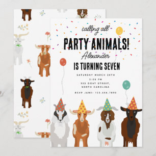 Cute Goats Farm Party Animals Goat Birthday Theme Invitation