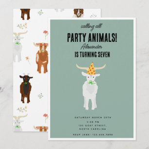 Cute Goats Farm Party Animals Goat Birthday Theme Invitation