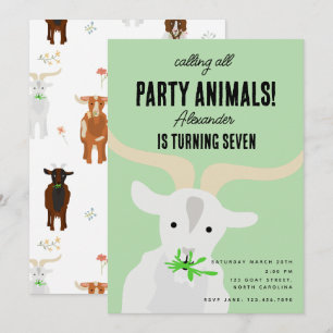 Cute Goats Farm Party Animals Goat Birthday Theme Invitation