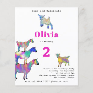 Cute Goats Girls 2nd Birthday Party pink Flyer