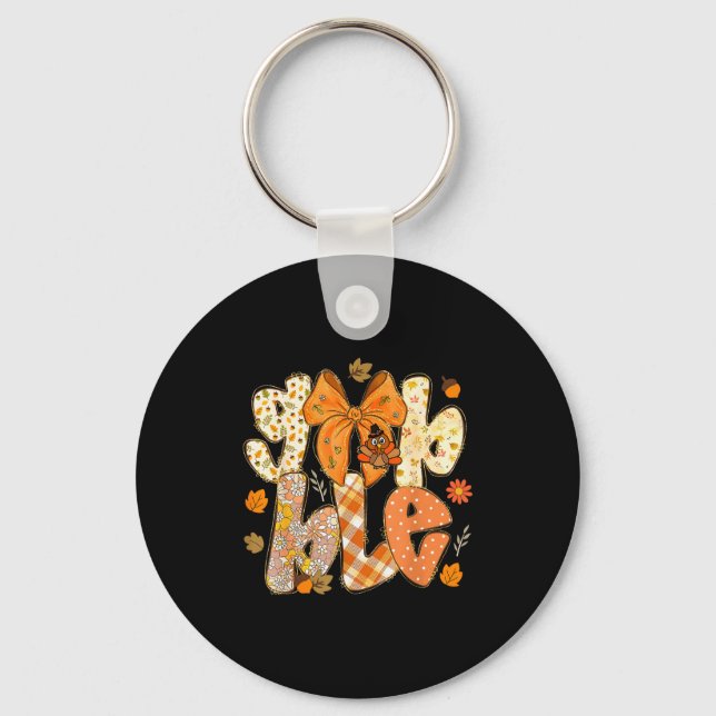 Cute Gobble Gobble Turkey Lgrim Little Boys Thanks Key Ring (Front)