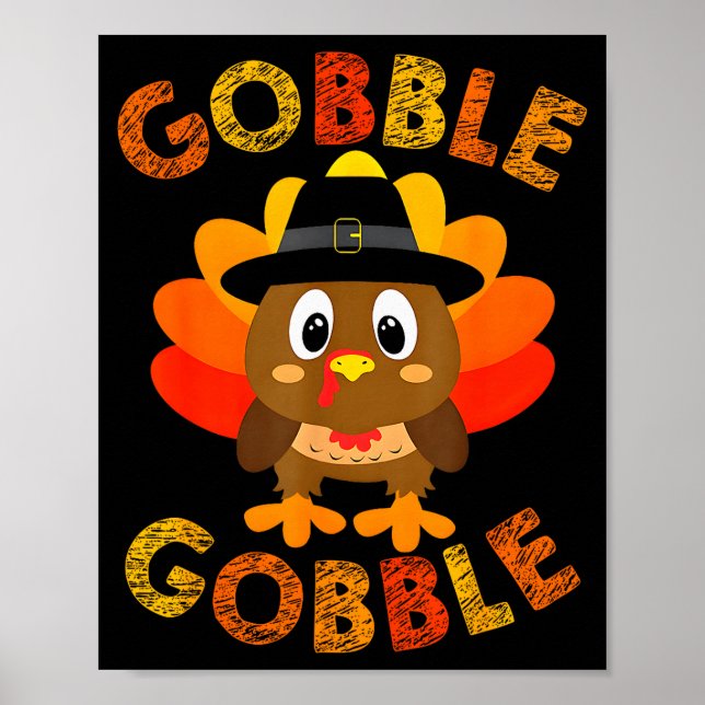 Cute Gobble Gobble Turkey Lgrim Little Boys Thanks Poster (Front)