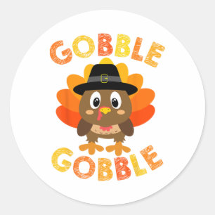 Cute Gobble Gobble Turkey Pilgrim Little Boys Than Classic Round Sticker