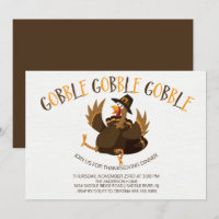 Cute Gobble Gobble Turkey Thanksgiving Invitation