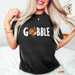 Cute Gobble Turkey White Fall Thanksgiving T-Shirt