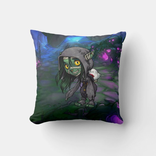 Cute Goblin in Cave Cushion (Front)