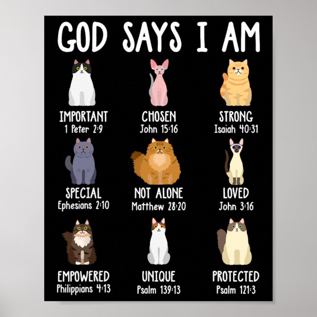 Cute God Says I Am Cat Lover Christian Faith Bible Poster (Front)