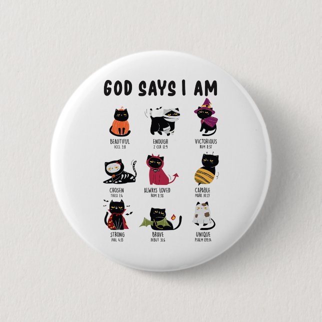 Cute God Says I Am Cat Lover Funny Christian Hallo 6 Cm Round Badge (Front)