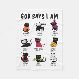 Cute God Says I Am Cat Lover Funny Christian Hallo Fleece Blanket
