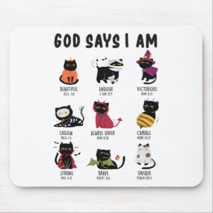 Cute God Says I Am Cat Lover Funny Christian Hallo Mouse Mat