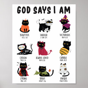 Cute God Says I Am Cat Lover Funny Christian Hallo Poster