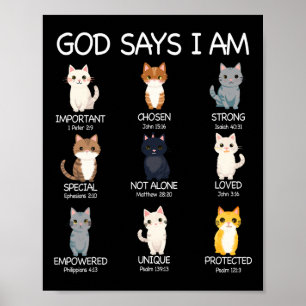 Cute God Says I Am Cat Lover Funny Christian Kids Poster