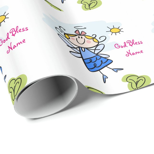 Cute Goddaughter Angel Personalised Wrapping Paper (Roll Corner)