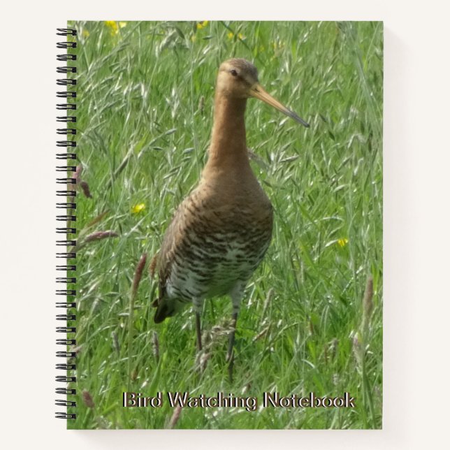 Cute Godwit in Grass Cust. Bird Watching Notebook (Front)
