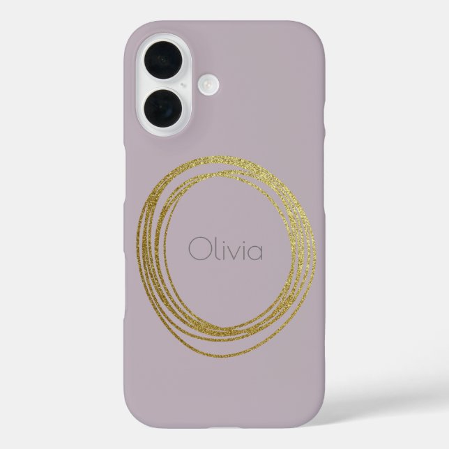Cute Gold Abstract Circle Design in Lilac Name Case-Mate iPhone Case (Back)