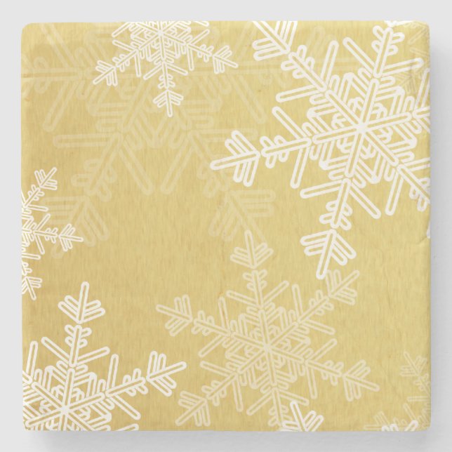 Cute gold and white Christmas snowflakes Stone Coaster (Front)