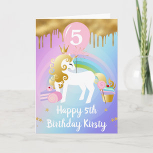 Cute Gold and White Unicorn Sweets Birthday Card