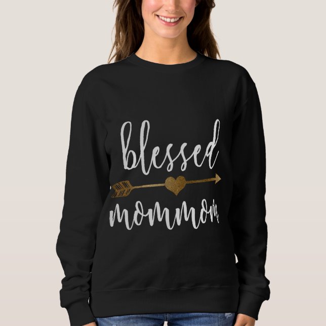 Cute Gold Arrow Blessed Mommom Thanksgiving Sweatshirt (Front)