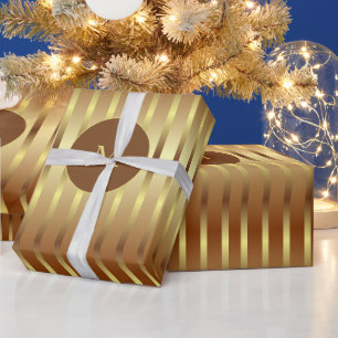 Cute Gold Background And Gold Stripes Christmas Wrapping Paper