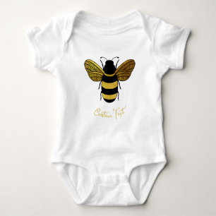 CUTE GOLD BLACK BUMBLEBEE CUSTOM TEXT BEE  BABY BODYSUIT