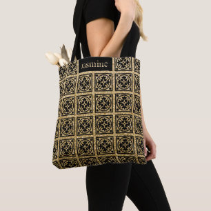 Cute Gold Black Glitter Pattern Personalised Tote Bag
