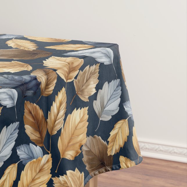Cute Gold/Blue Autumn Leaves Tablecloth (In Situ)
