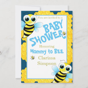 Cute Gold Blue Yellow Mummy To Bee Baby Shower Invitation