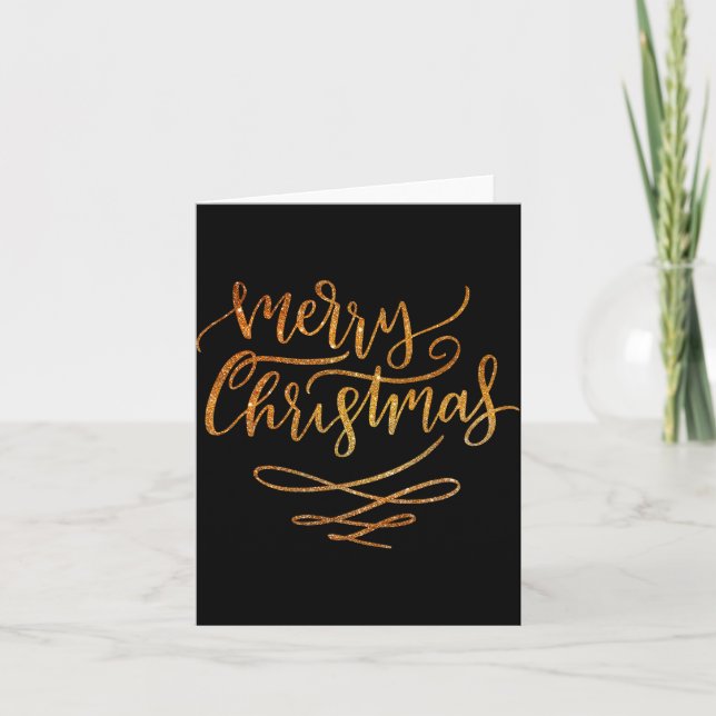 Cute Gold Brush Script Merry Christmas T Shirt  Card (Front)