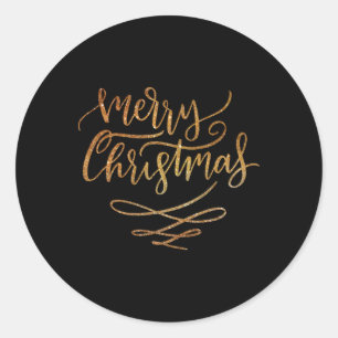 Cute Gold Brush Script Merry Christmas T Shirt Classic Round Sticker