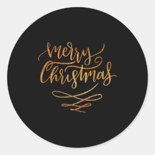 Cute Gold Brush Script Merry Christmas T Shirt Classic Round Sticker