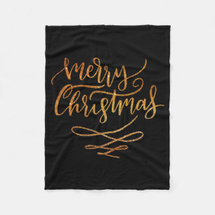 Cute Gold Brush Script Merry Christmas T Shirt  Fleece Blanket