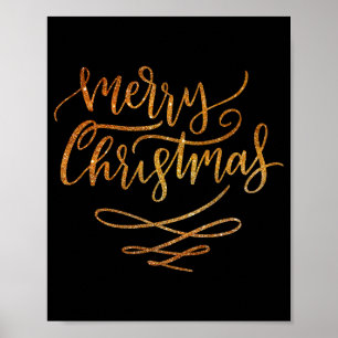 Cute Gold Brush Script Merry Christmas T Shirt  Poster