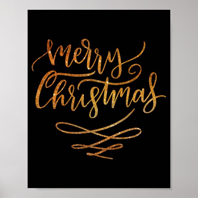 Cute Gold Brush Script Merry Christmas T Shirt  Poster (Front)