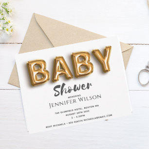 cute gold bubble balloon fun baby shower save the save the date