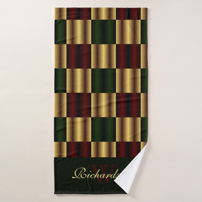 Cute Gold Burgundy Green Squares Geometric Pattern Bath Towel Set (Bath Towel)