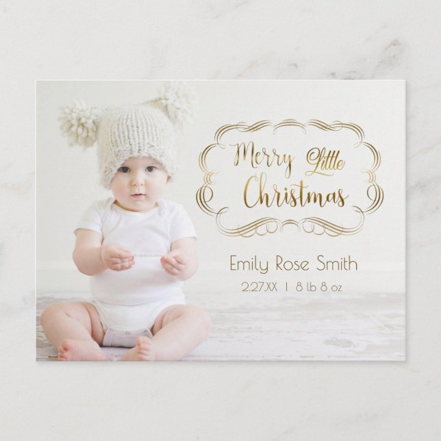 Cute Gold Calligraphy First Christmas Photo Card (Front)