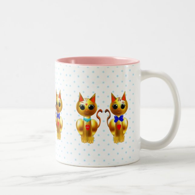 Cute gold cats Two-Tone coffee mug (Right)