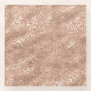 Cute Gold Cheetah Leopard Skin Print Pattern Glass Coaster