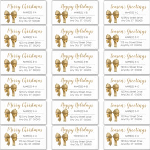 Cute Gold Christmas Bow Holiday Address Labels