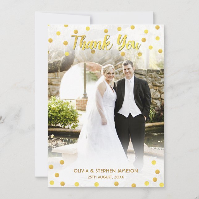 Cute Gold Confetti Thank You Wedding Photo (Front)