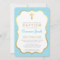 CUTE GOLD CROSS pretty baptism fancy polkadot blue