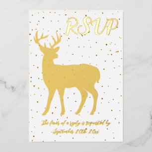 Cute Gold Deer & Gold Confetti RSVP Real Foil