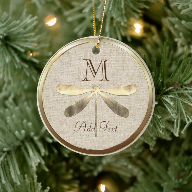 Cute Gold Dragonfly Monogram Ceramic Tree Decoration (Tree)