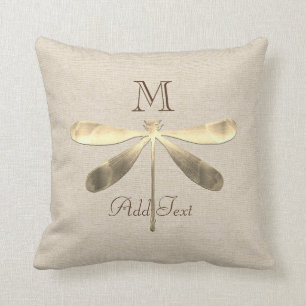 Cute Gold Dragonfly Monogrammed Cushion