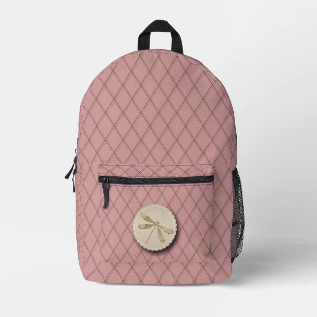 Cute Gold Dragonfly Printed Backpack (Front)