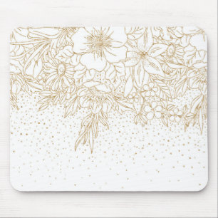 Cute Gold floral doodles and confetti design Mouse Mat