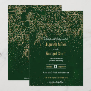 Cute Gold Floral Doodles & confetti Green Design Invitation