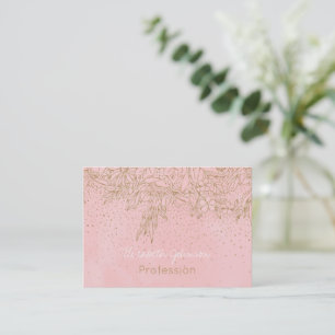 Cute Gold Floral Doodles & confetti Pink Design Business Card